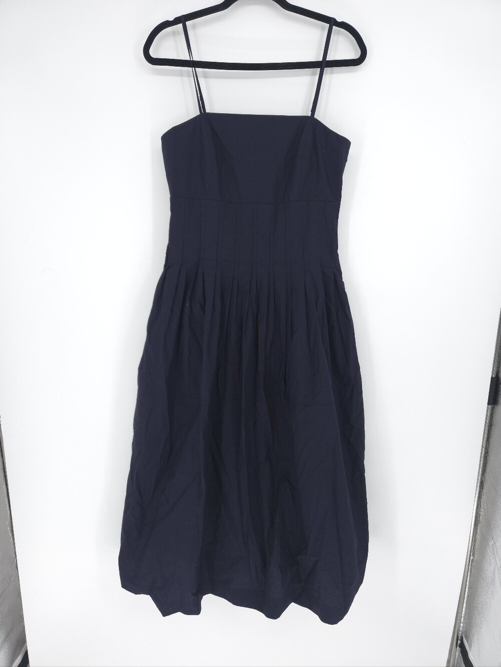 NWOT Banana Republic Pleated Midi Dress Preppy Navy Blue 8 100% cotton dressy